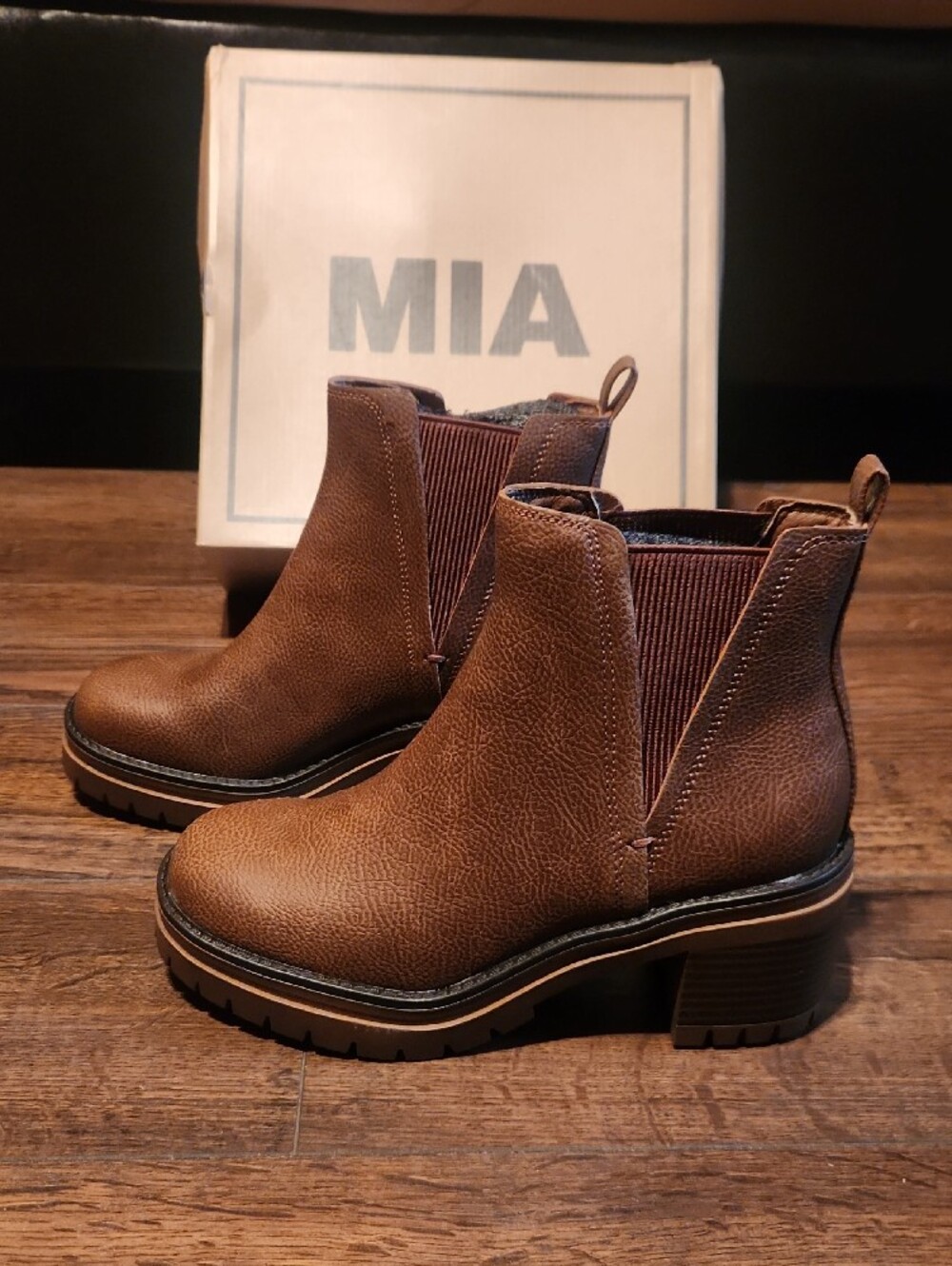 Women MIA Chestnut Brown Chelsea Booties with Elastic Panels - Picture 4 of 11